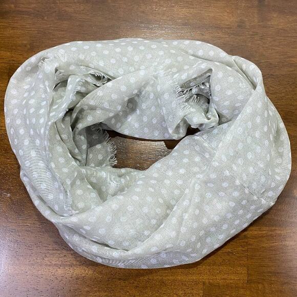 Lightweight Gray Viscose Infinity Scarf with White Polka Dots L35"X W28" - Picture 8 of 9